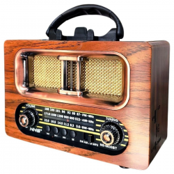 Mey İthalat®  Büyük Boy Retro, Nostaljik, Ahşap Tasarım Bluetooth Hoparlörlü, Şarjlı, Taşınabilir FM/AM Destekli Radyo NS-6635