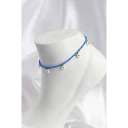 Mey İthalat® Buz Mavisi Renk Boncuklu Papatya Motifli Halhal