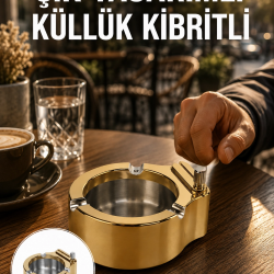 Mey İthalat® Çakmak Entegreli Küllük Yeniden Doldurulabilir Metal Gövde Yeni Nesil