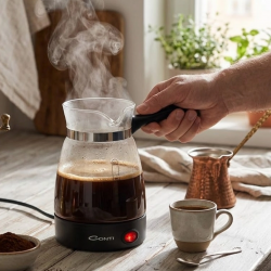 Mey İthalat® Cam Cezve Kahve Makinesi 650W Elektrikli 5 Fincan Kapasiteli Türk Kahvesi Makinesi