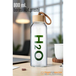 Mey İthalat® Cam Matara - 800 Ml Bambu Kapaklı Borosilikat Cam Matara - Ofis Matarası 721961