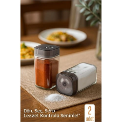 Mey İthalat® Cam Tuzluk Baharatlık – 360° Döner Kapaklı | 3 Delik Tipiyle Ayarlanabilir Akış   2 ADET 722179