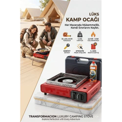 Mey İthalat® Çantalı KIRMIZI Portatif Kamp Ocağı + 1 X Kartuş  Piknik Ocağı Otomatik Ateşlemeli 723183