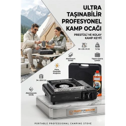 Mey İthalat® Çantalı SİYAH Portatif Kamp Ocağı + 1 X Kartuş  Piknik Ocağı Otomatik Ateşlemeli 723182
