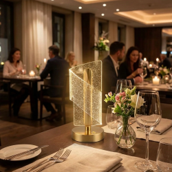 Mey İthalat®  Çapraz Kavisli Kristal Simli LED Masa ası – Gold Gövdeli, Dokunmatik, 3 Kademe Işık Ayarlı Şarjlı Dekoratif a