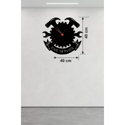 Mey İthalat® Car Service Temalı Ahşap Duvar Saati - 40x40 cm Teknik Servis Dekoru