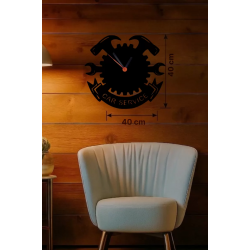 Mey İthalat® Car Service Temalı Ahşap Duvar Saati - 40x40 cm Teknik Servis Dekoru