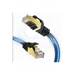 Mey İthalat® Cat 8 LAN Kablosu –Ethernet Kablosu Örgü Kaplama, Yüksek Hızlı
