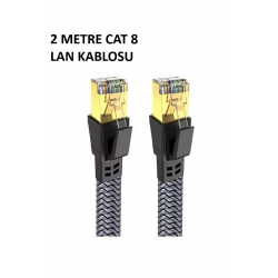 Mey İthalat® Cat 8 LAN Kablosu –Ethernet Kablosu Örgü Kaplama, Yüksek Hızlı (2 METRE)