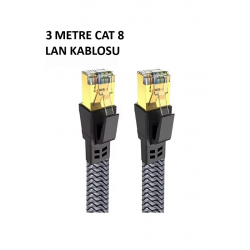 Mey İthalat® Cat 8 LAN Kablosu –Ethernet Kablosu Örgü Kaplama, Yüksek Hızlı (3 METRE)
