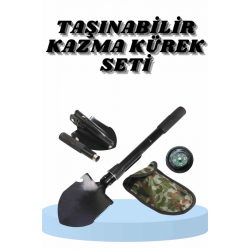 Mey İthalat® Çelik Katlanır Fonksiyonel Kamp Kazma Kürek Ve Kesme Aleti Seti Küçük Kazma Kürek Seti