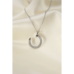 Mey İthalat® Çelik Silver Renk Zirkon Taşlı Çivi Model Kadın Kolye