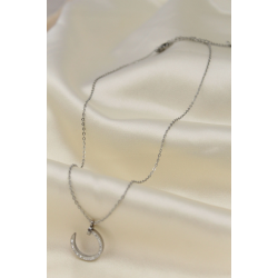 Mey İthalat® Çelik Silver Renk Zirkon Taşlı Çivi Model Kadın Kolye