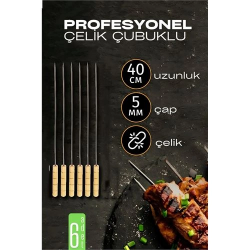 Mey İthalat® Çelik Şiş Çubuğu - Mangal Şişi Ahşap Saplı Kebap Şişi  6 Adet 721985