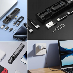 Mey İthalat®  Cep Tipi 60W Bas Aç Type-C,İphone Şarj,Micro USB Hızlı Şarj Data Kablo Seti