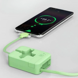 Mey İthalat®  Cep Tipi Telefon Tutuculu Makaralı Uzayıp Kısalabilen 3'ü 1 Arada USB Şarj Kablosu
