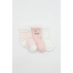 Mey İthalat® Cherry Girl 3'lü Penye Soket Çorap 10138 Ekru