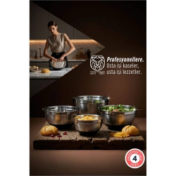 Mey İthalat® Chiara Serisi 4’lü Paslanmaz Çelik İç İçe Geçebilir Profesyonel Karıştırma Kasesi Seti 722898