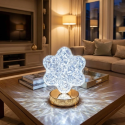 Mey İthalat®  Çiçek Model Kristal LED Masa ası – Dokunmatik, 3 Renk Işık Modlu, Şarjlı Mini Dekoratif Gece ası
