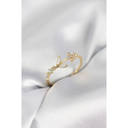 Mey İthalat® Çiçek Model Zirkon Taşlı Gold Renk Kadın Yüzük