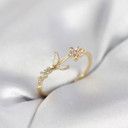 Mey İthalat® Çiçek Model Zirkon Taşlı Gold Renk Kadın Yüzük