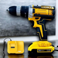 Mey İthalat® Çift Bataryalı Metal Dişli Darbeli Şarjlı Matkap Seti 24W Güç ve 24 Parça Aksesuar