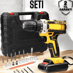 Mey İthalat® Çift Bataryalı Metal Dişli Darbeli Şarjlı Matkap Seti 24W Güç ve 24 Parça Aksesuar