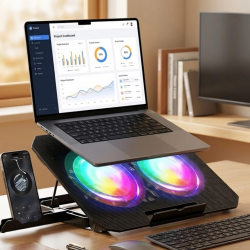 Mey İthalat® Çift Fanlı Laptop Soğutucu RGB Işıklı Sessiz Notebook Standı