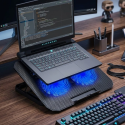 Mey İthalat® Çift Fanlı Sessiz Laptop Soğutucu 17 İnç Uyumlu Yükseltici Stand