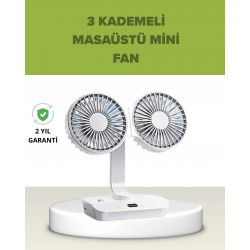 Mey İthalat® Çift Kafalı Masaüstü ve Duvar Tipi Sessiz USB Şarjlı Fan