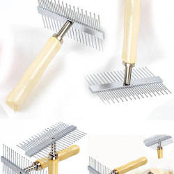 Mey İthalat®  Çift Taraflı Ahşap Saplı Ergonomik Evcil Hayvan Fırçası Tarağı
