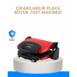 Mey İthalat® Çıkarılabilir Plakalı 2000W Tost Makinesi – Termostatlı, Kolay Temizlenir