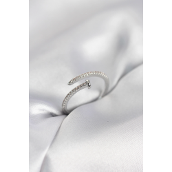 Mey İthalat® Çivi Model Zirkon Taşlı Gümüş Renk Kadın Yüzük