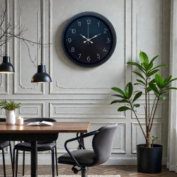 Mey İthalat® Classic Black Zarif 40 cm Metal Duvar Saati