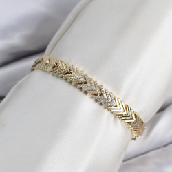 Mey İthalat® CM Çavuş Model Zirkon Taşlı VIP Seri Gold Renk Pirinç Kadın Bileklik