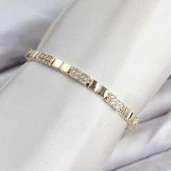 Mey İthalat® CM Kare Model Zirkon Taşlı VIP Seri Gold Renk Pirinç Kadın Bileklik
