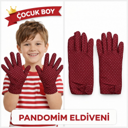 Mey İthalat® Çocuk Boy Pandomim Eldiveni Beyaz Puantiyeli Bordo Renk Gösteri Eldiveni 23 Nisan 19 Mayıs
