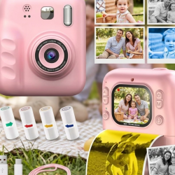 Mey İthalat® Çocuk Dijital Fotoğraf Makinesi Anında Baskı ve HD Video Kayıt Özellikli 5 kalem ve 4 rulo kağıt hediye