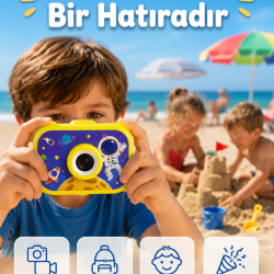 Mey İthalat® Çocuk Fotoğraf Makinesi HD Video Kayıt Özellikli 2.0 İnç Ekranlı Type-C Şarjlı Dijital Kamera