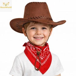 Mey İthalat® Çocuk Kovboy Şapka Kahverengi & Kırmızı Bandana Seti