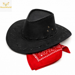 Mey İthalat® Çocuk Kovboy Şapka Siyah & Kırmızı Bandana Seti