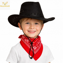 Mey İthalat® Çocuk Kovboy Şapka Siyah & Kırmızı Bandana Seti