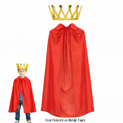 Mey İthalat® Çocuk Kral Pelerini ve Kral Tacı Kostüm Seti