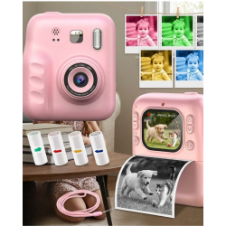Mey İthalat® Çocuklar İçin Anında Baskılı Kamera 4 Rulo Kağıt ve 5 Renk Kalem Hediyeli