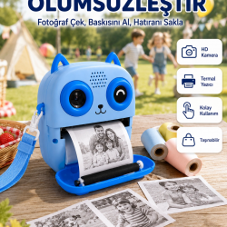 Mey İthalat® Çocuklar İçin Termal Baskılı Dijital Fotoğraf Makinesi Ön ve Arka Kameralı