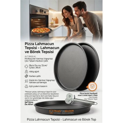 Mey İthalat® Çok Amaçlı Düz Pizza Tepsisi 32 cm - Yanmaz Yapışmaz Karbon Çelik Kek, Börek ve Sunum Tepsisi  723293