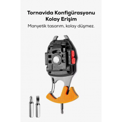 Mey İthalat® Çok Amaçlı LED Işıklı Anahtarlık – Çakmak, Tornavida, Şişe Açacağı, Type-C Şarjlı, Manyetik Özellikli Çok Fonksiyonlu Araç Gereci