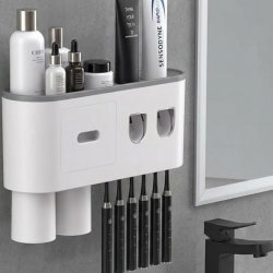 Mey İthalat® Çok Fonksiyonlu Diş Fırçası Tutucu Otomatik Dispenser Bardaklı Organizer