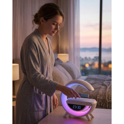 Mey İthalat® Çok Fonksiyonlu Kablosuz Şarjlı Saat Hoparlör RGB Işık ve Alarm Özellikli