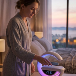 Mey İthalat® Çok Fonksiyonlu Kablosuz Şarjlı Saat Hoparlör RGB Işık ve Alarm Özellikli